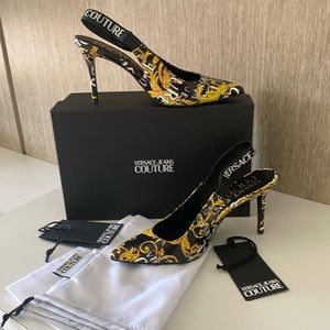 Authentic Versace Jeans Couture Black Gold Logo Heels